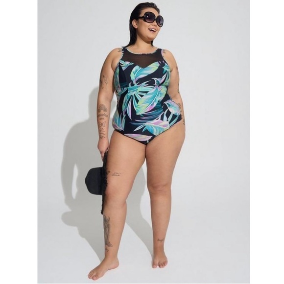 NWT TORRID Wireless Mesh High Neck One Piece Swimsuit - Picture 3 of 6